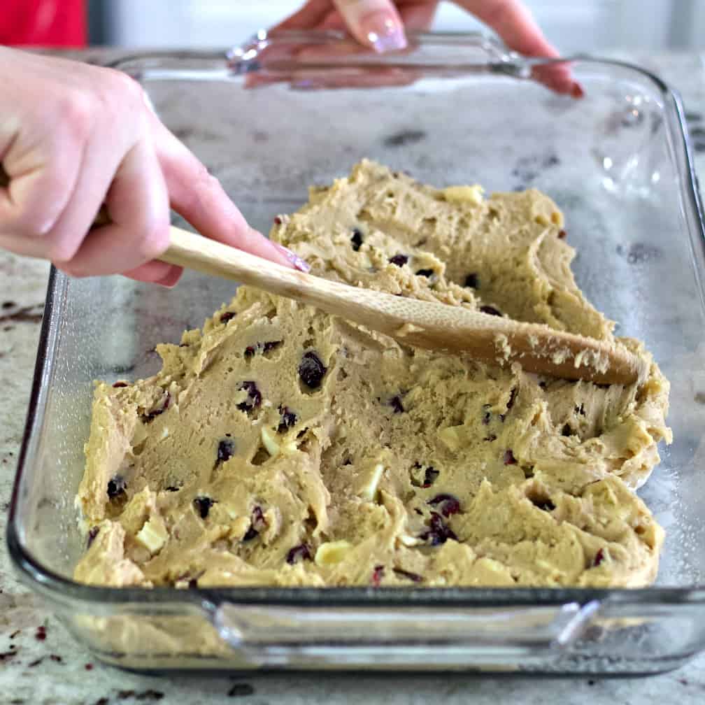 spreading dough in pan