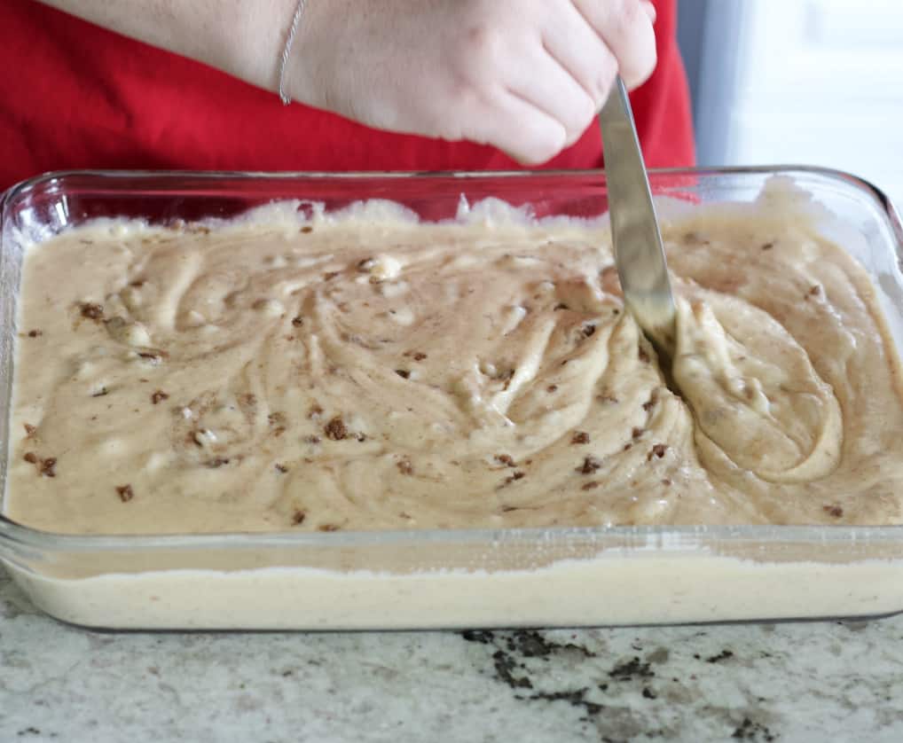 swirling in the cinnamon filling