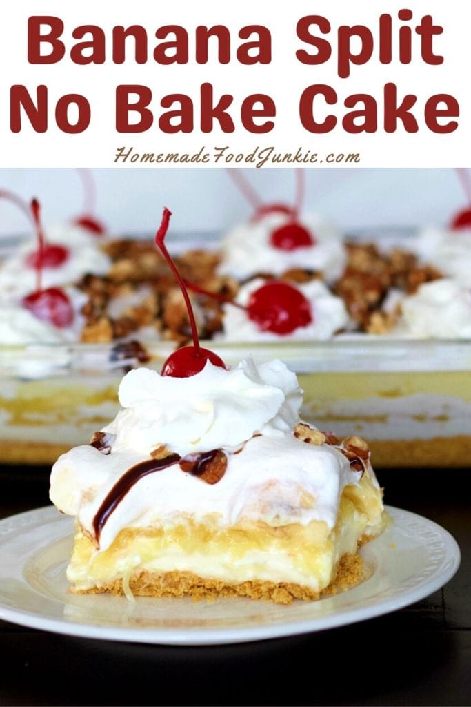 Banana split no bake cake-pin image