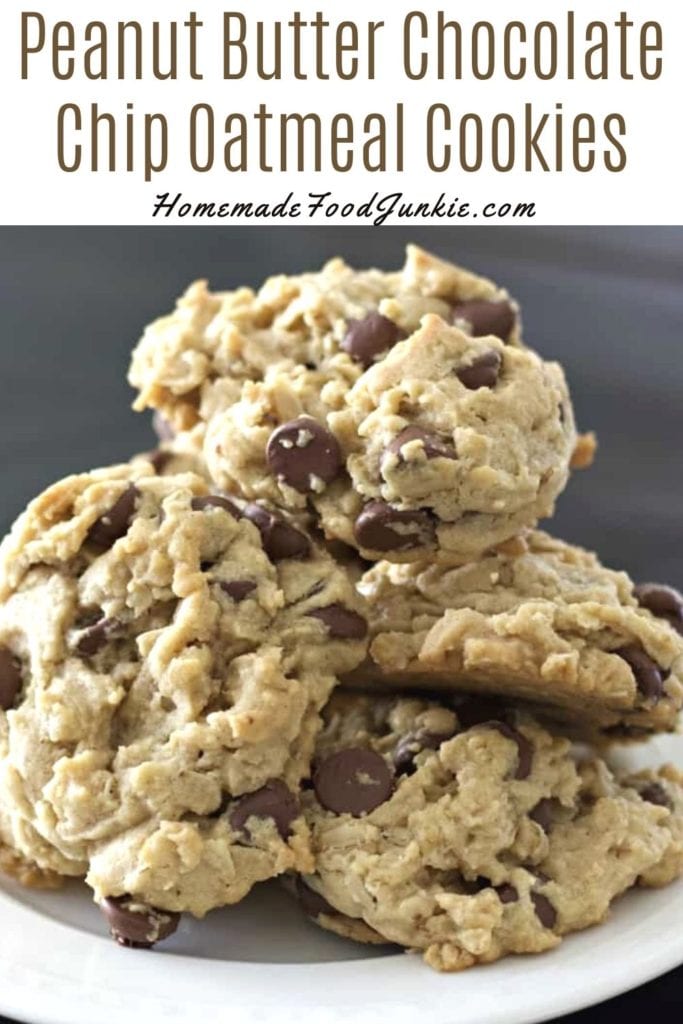 Peanut butter chocolate chip oatmeal cookies-pin image