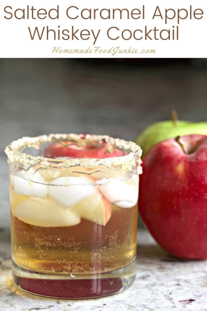 Salted caramel apple whiskey cocktail-pin image