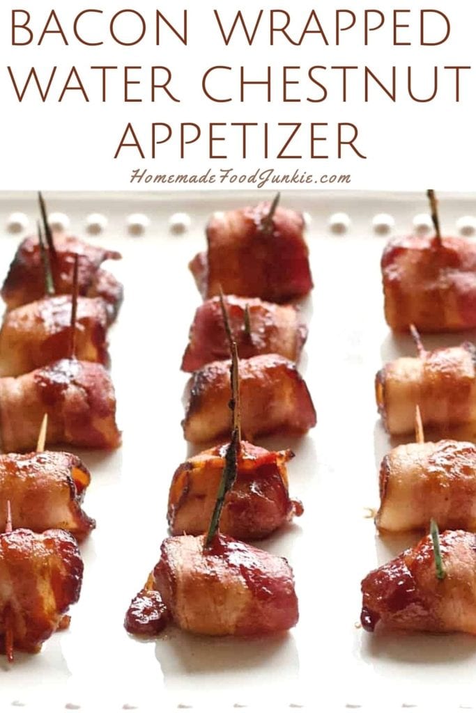 Bacon wrapped water chestnut appetizer-pin image