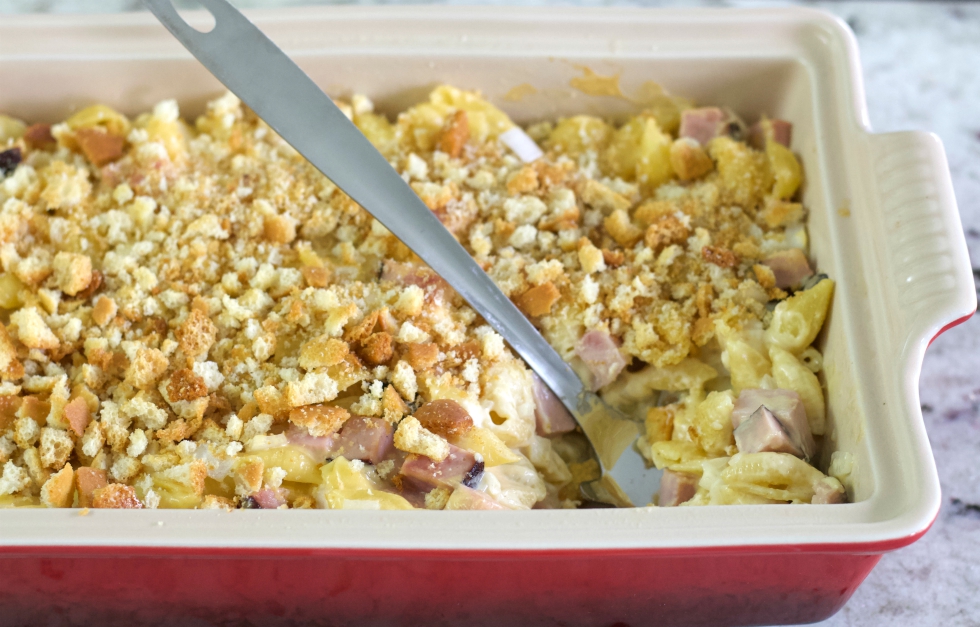 scooped out ham pasta casserole