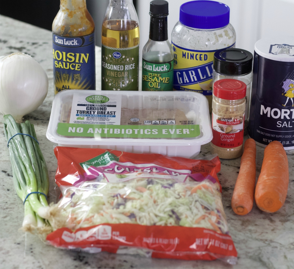 ingredients for egg rolls in a bowl