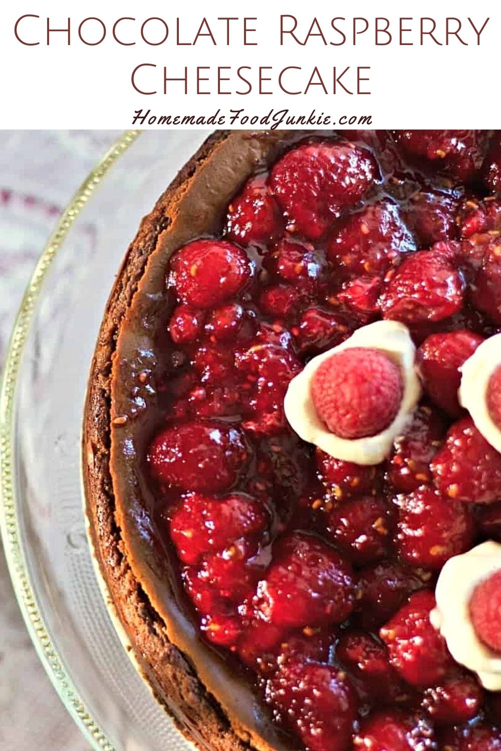 Chocolate raspberry cheesecake-pin image