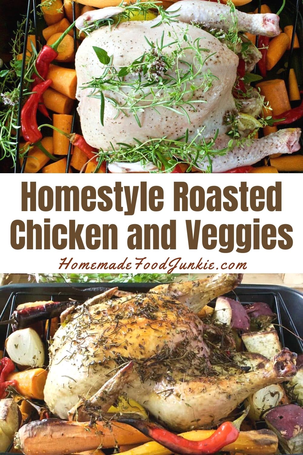 Homestyle roasted chicken and veggies-pin image