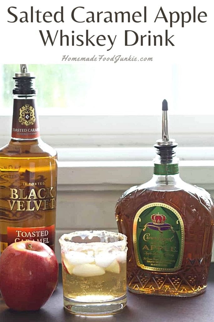 Salted caramel apple whiskey drink-pin image