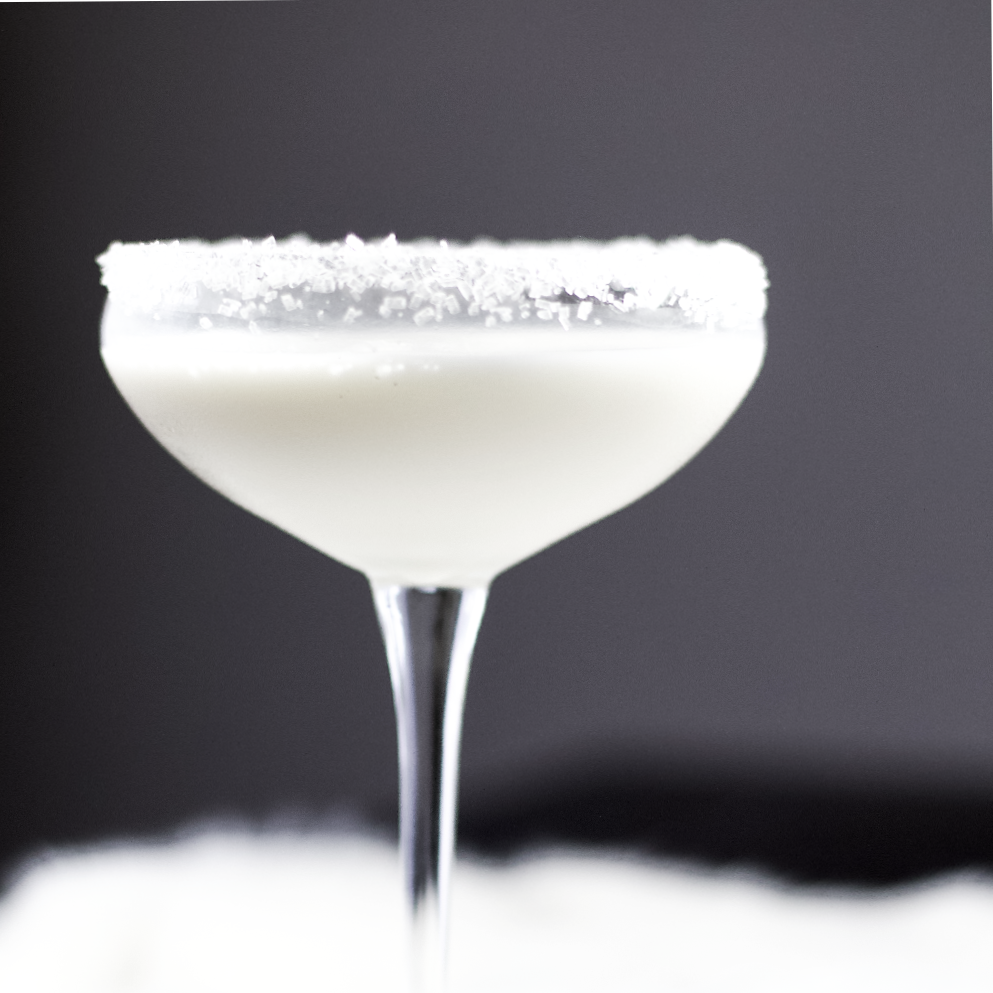 Winter white cocktail in coop glass