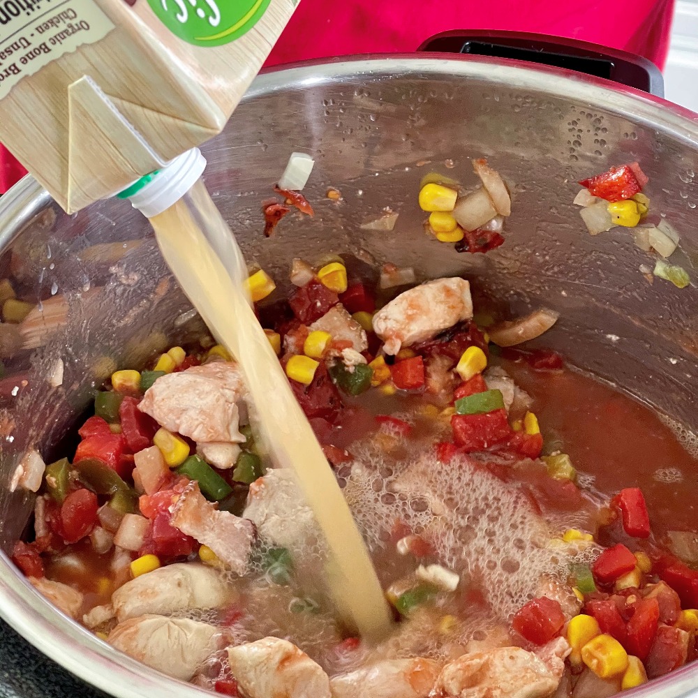 pouring in broth