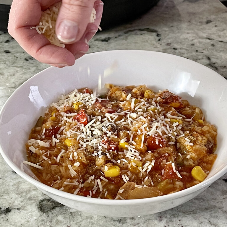 adding cheese garnish to instant pot chicken soup