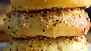 2 ingredients bagels stacked on plate