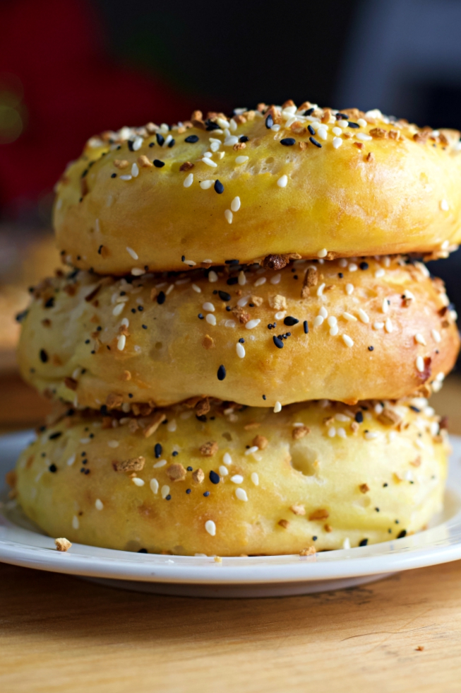 bagels stacked on plate