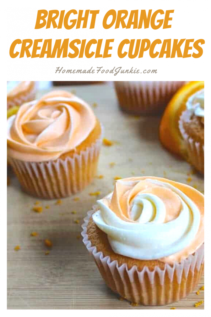 Bright orange creamsicle cupcakes-pin image