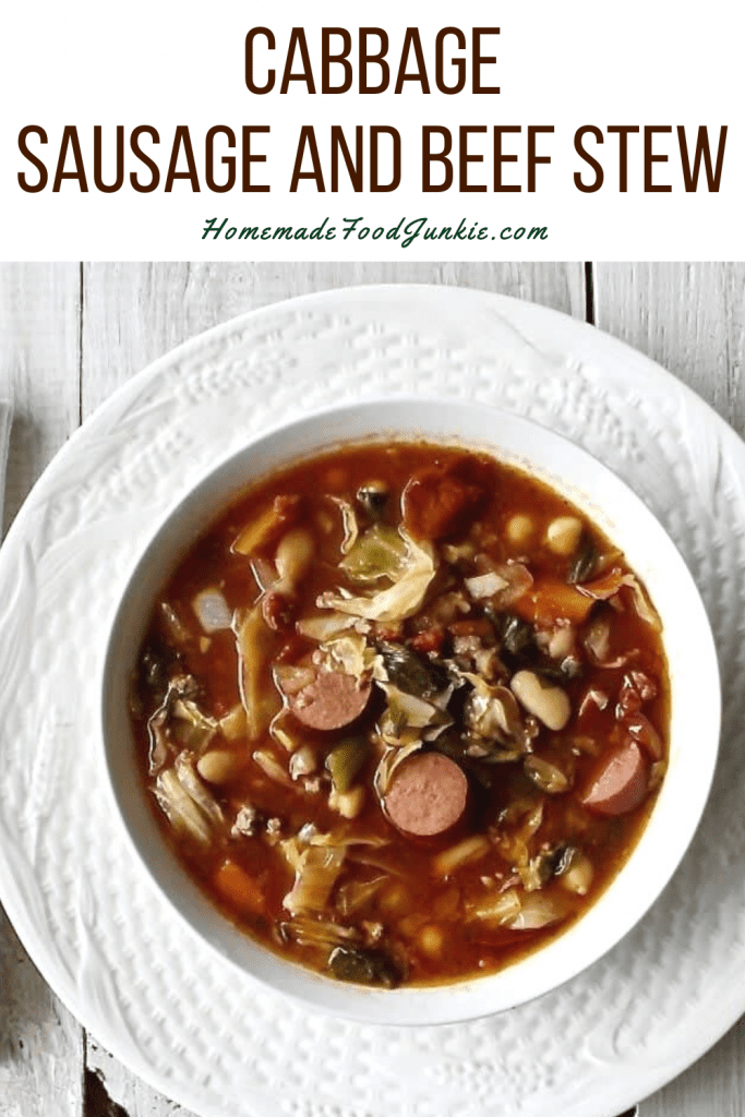 Cabbage sausage and beef stew-pin image