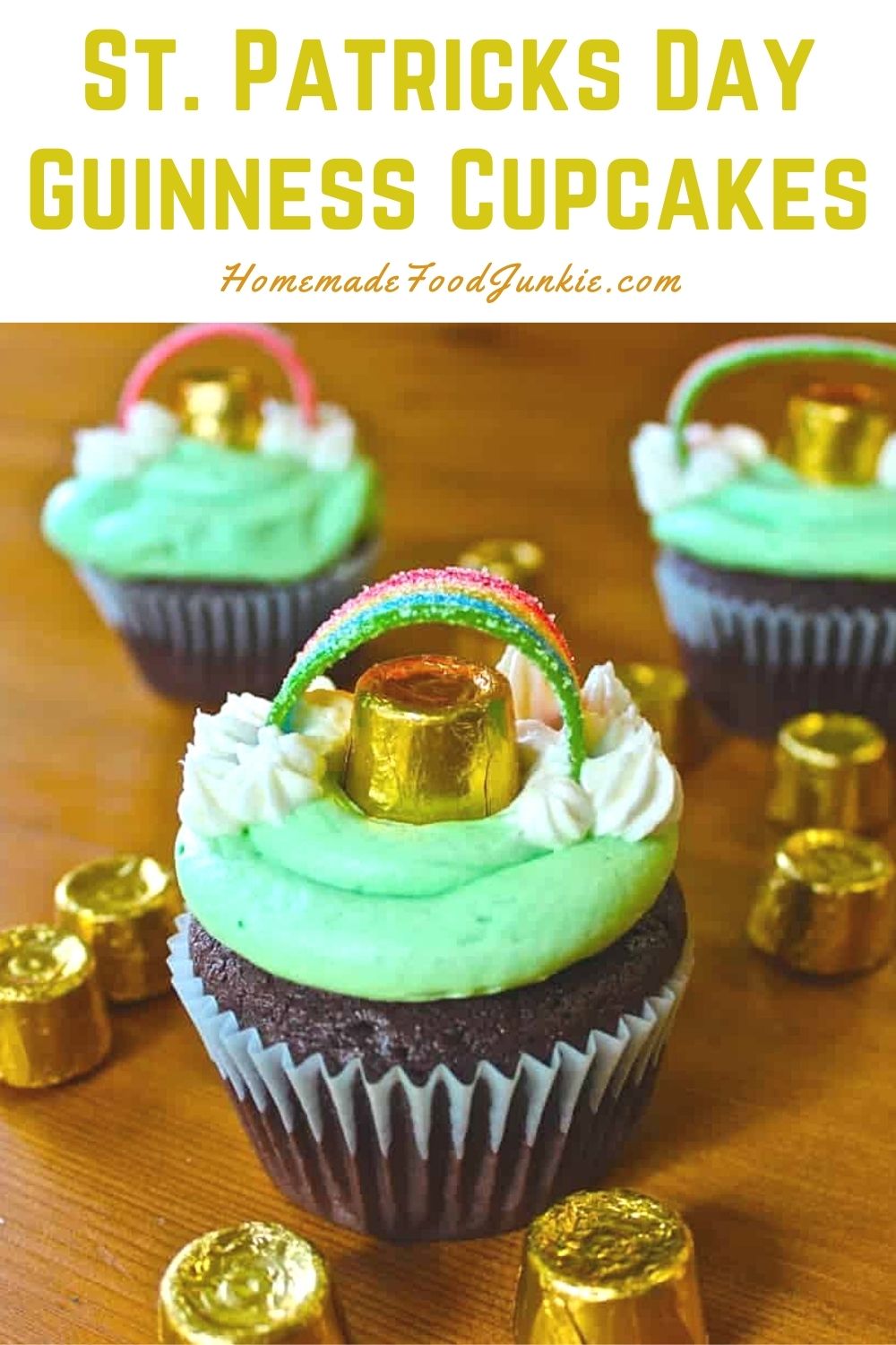 St. Patricks day guinness cupcakes-pin image
