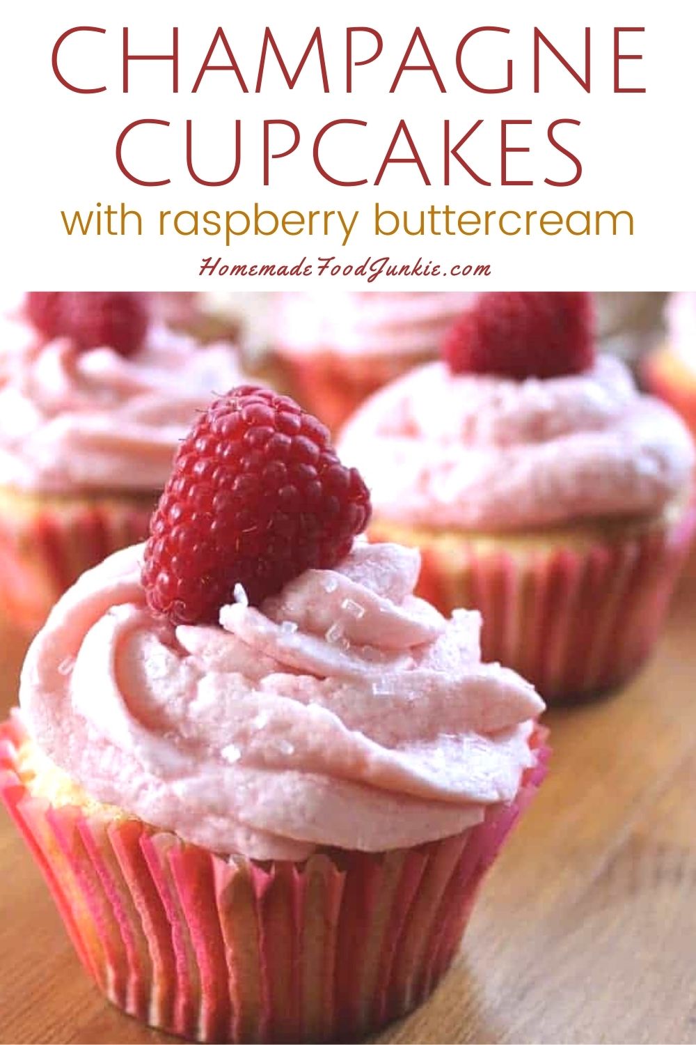 Champagne cupcakes with raspberry buttercream-pin image
