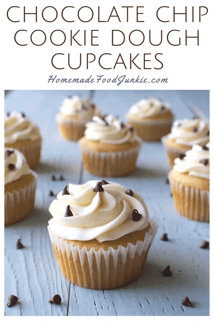 Chocolate chip cookie dough cupcakes-pin image