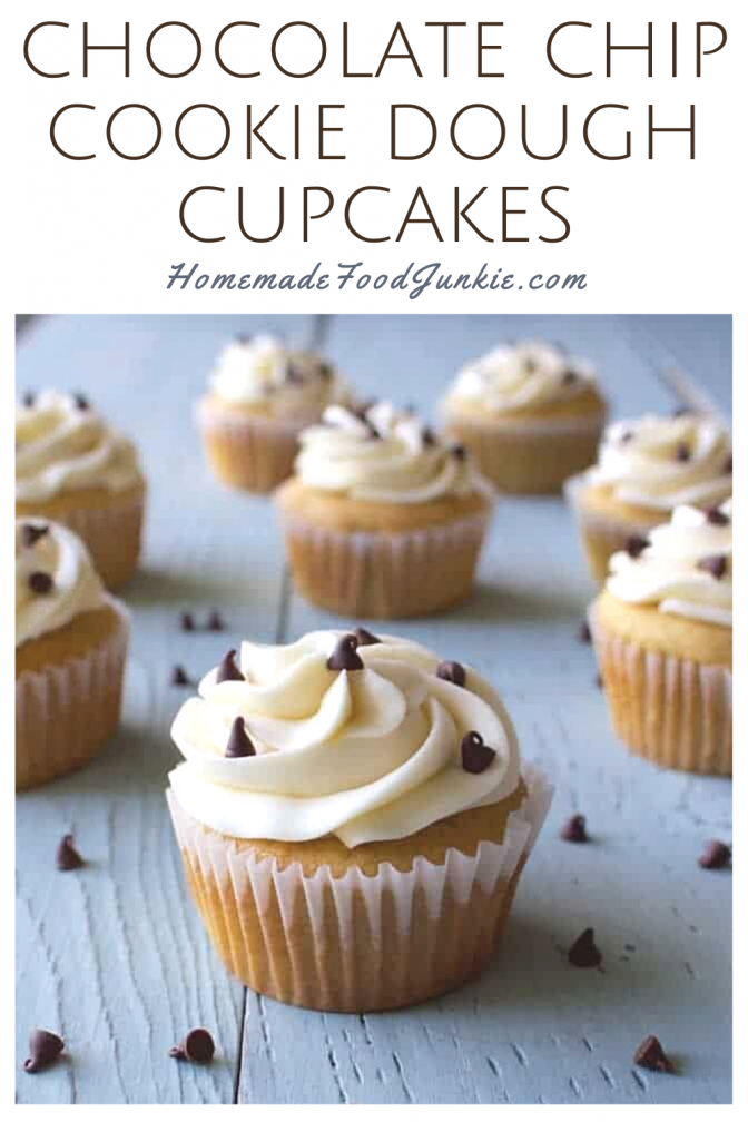 Chocolate chip cookie dough cupcakes-pin image