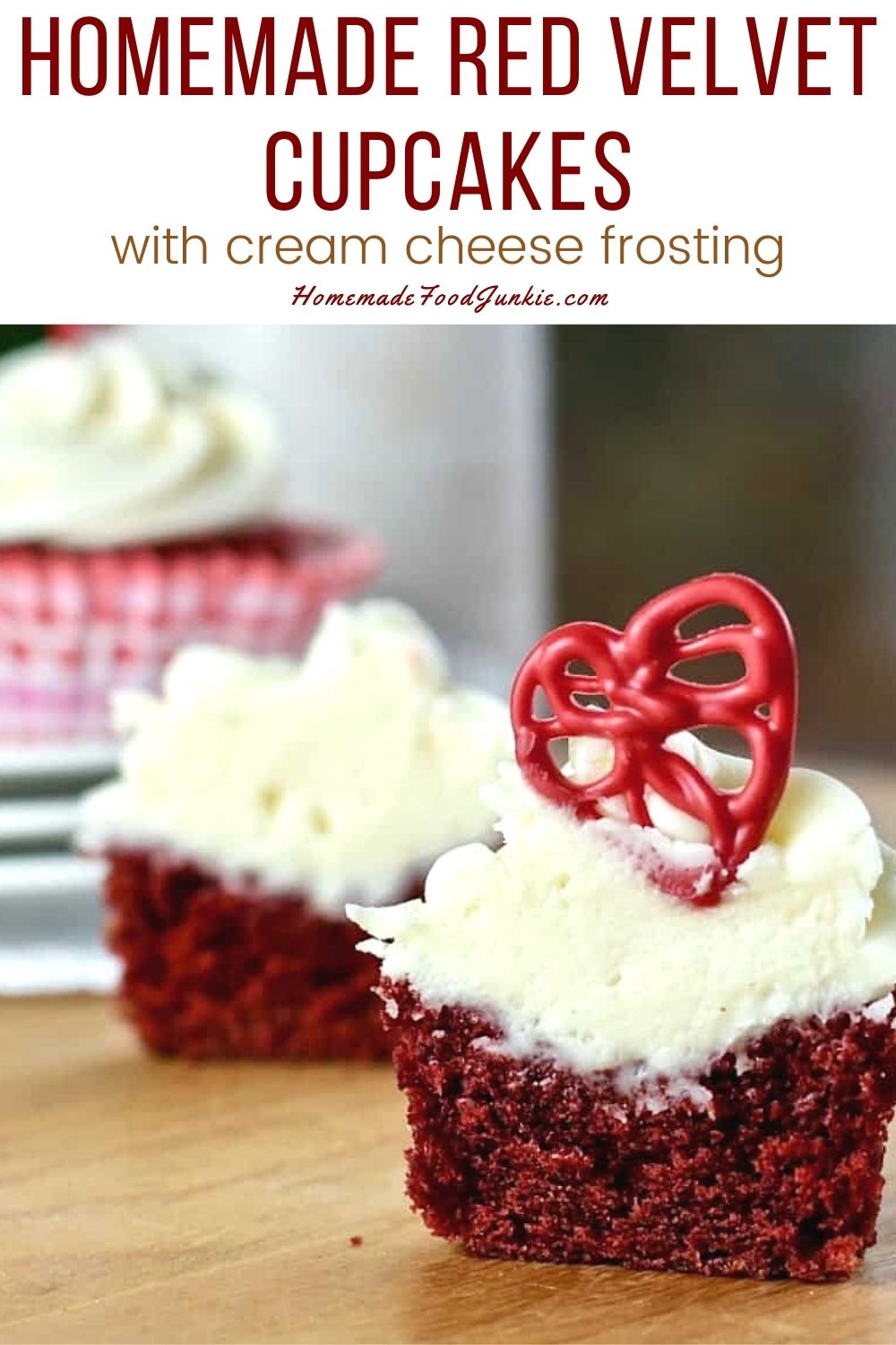 Red Velvet Cupcakes with Cream Cheese Frosting 12 Homemade red velvet cupcakes-pin image