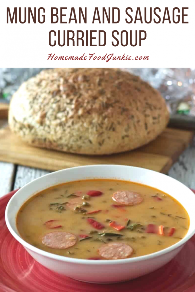 Mung bean and sausage curried soup-pin image