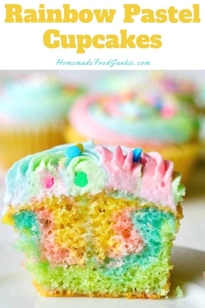 Rainbow pastel cupcakes-pin image