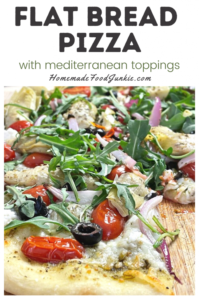 Flat bread pizza with mediterranean toppings-pin image