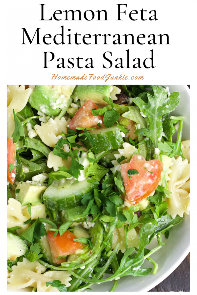 Lemon feta mediterranean pasta salad-pin image