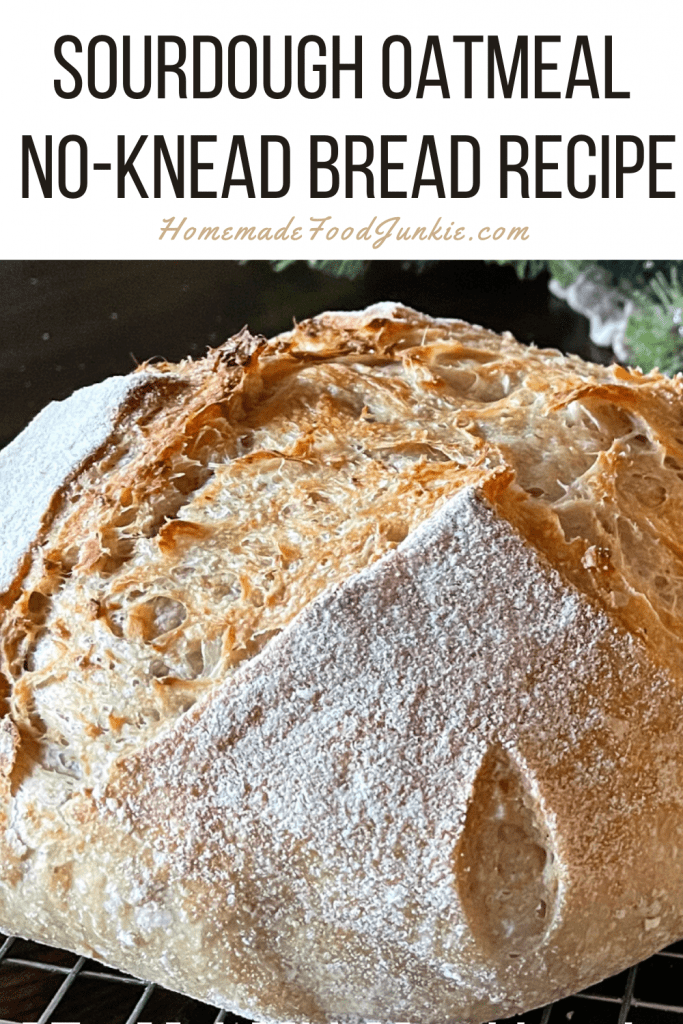Sourdough oatmeal no-knead bread recipe-pin image