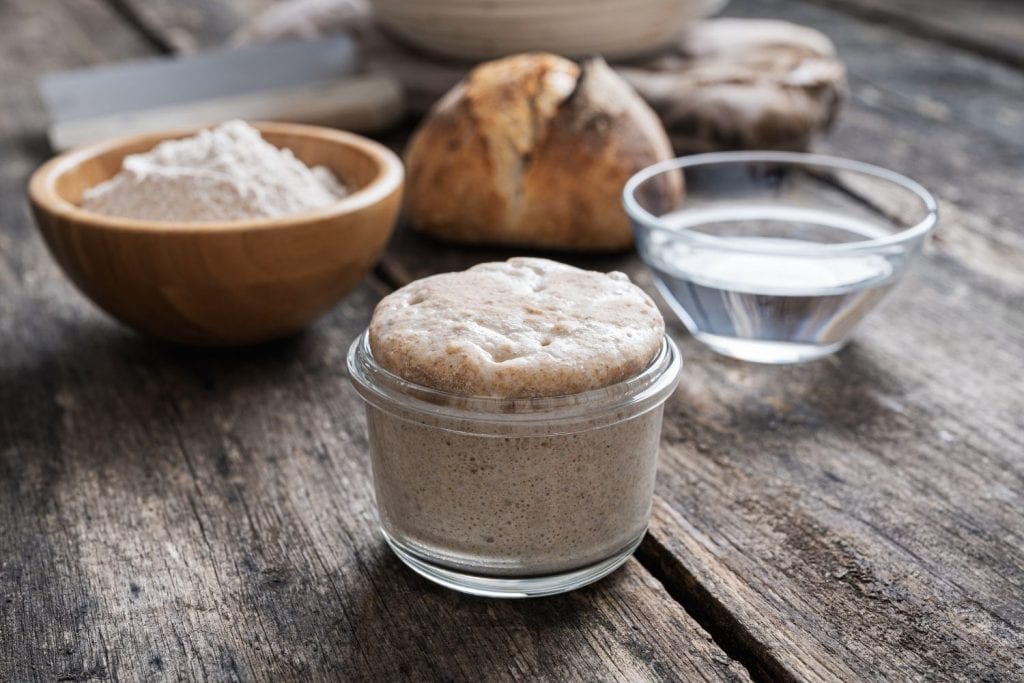 sourdough starter with flour and water