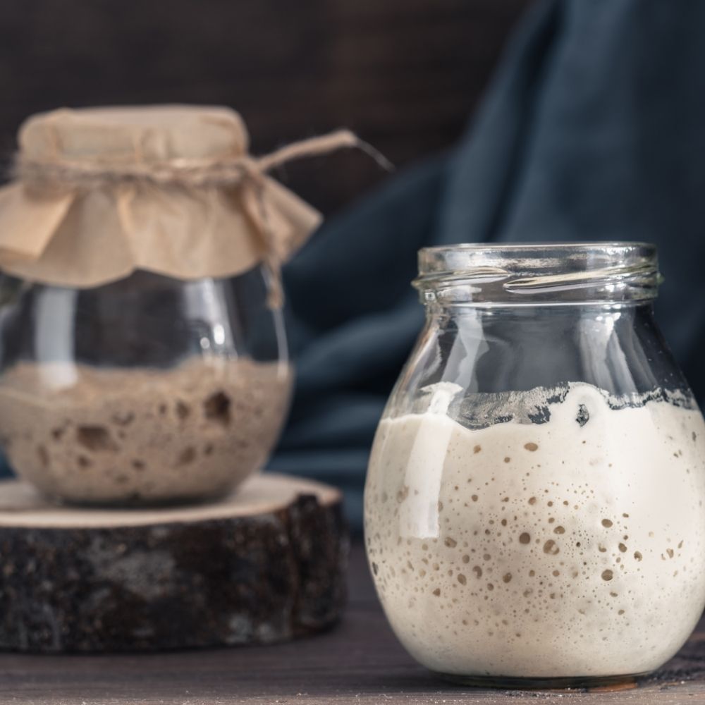 Sourdough starters with flour and rye