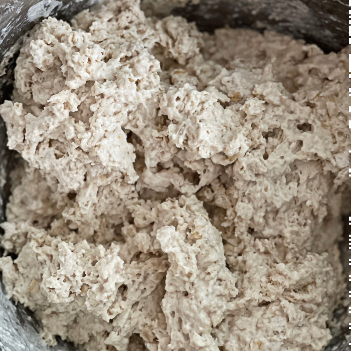 mix together and autolyse 60 minutes-oatmeal bread