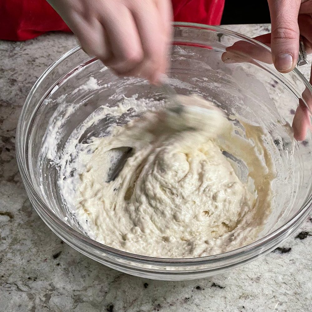 mix flour, water and starter into a paste