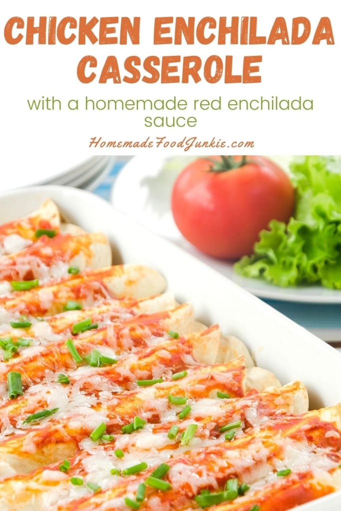 Chicken enchilada casserole-pin image