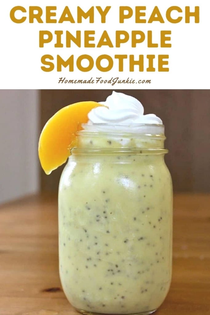 Creamy peach pineapple smoothie-pin image