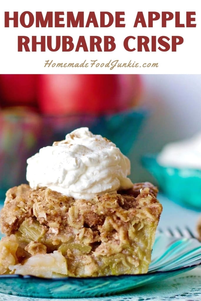 Homemade apple rhubarb crisp-pin image
