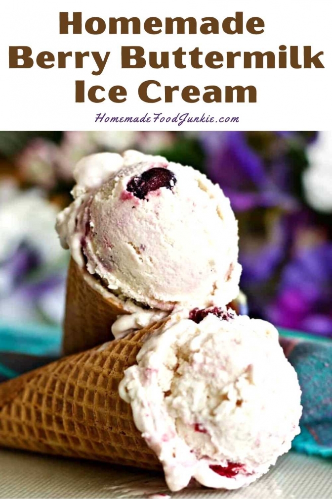Homemade berry buttermilk ice cream-pin image