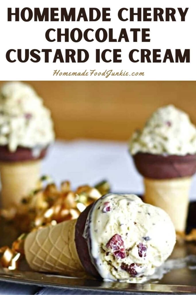 Homemade cherry chocolate custard ice cream-pin image
