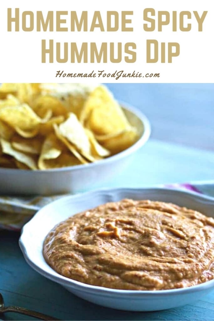 Homemade spicy hummus dip-pin image