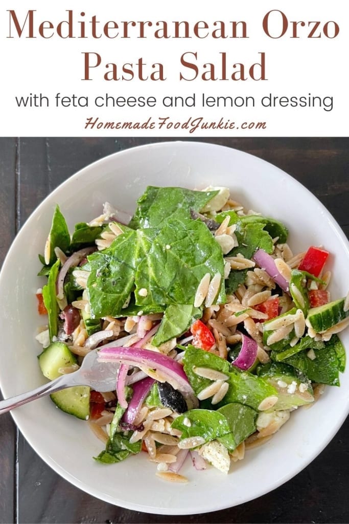 Mediterranean orzo pasta salad-pin image