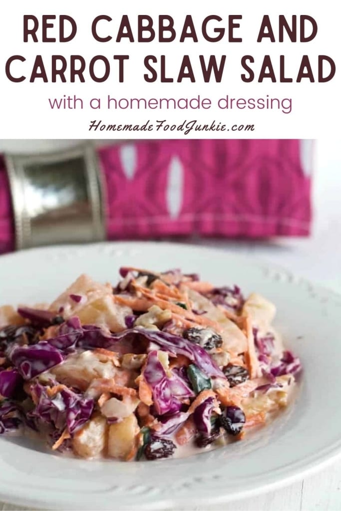 Red Cabbage Carrot Salad 4 Red cabbage and carrot slaw salad-pin image