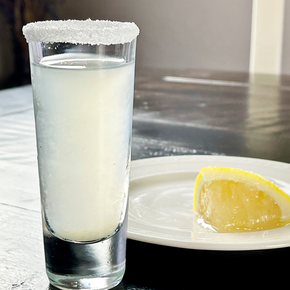 lemon drop shot with sugared lemon