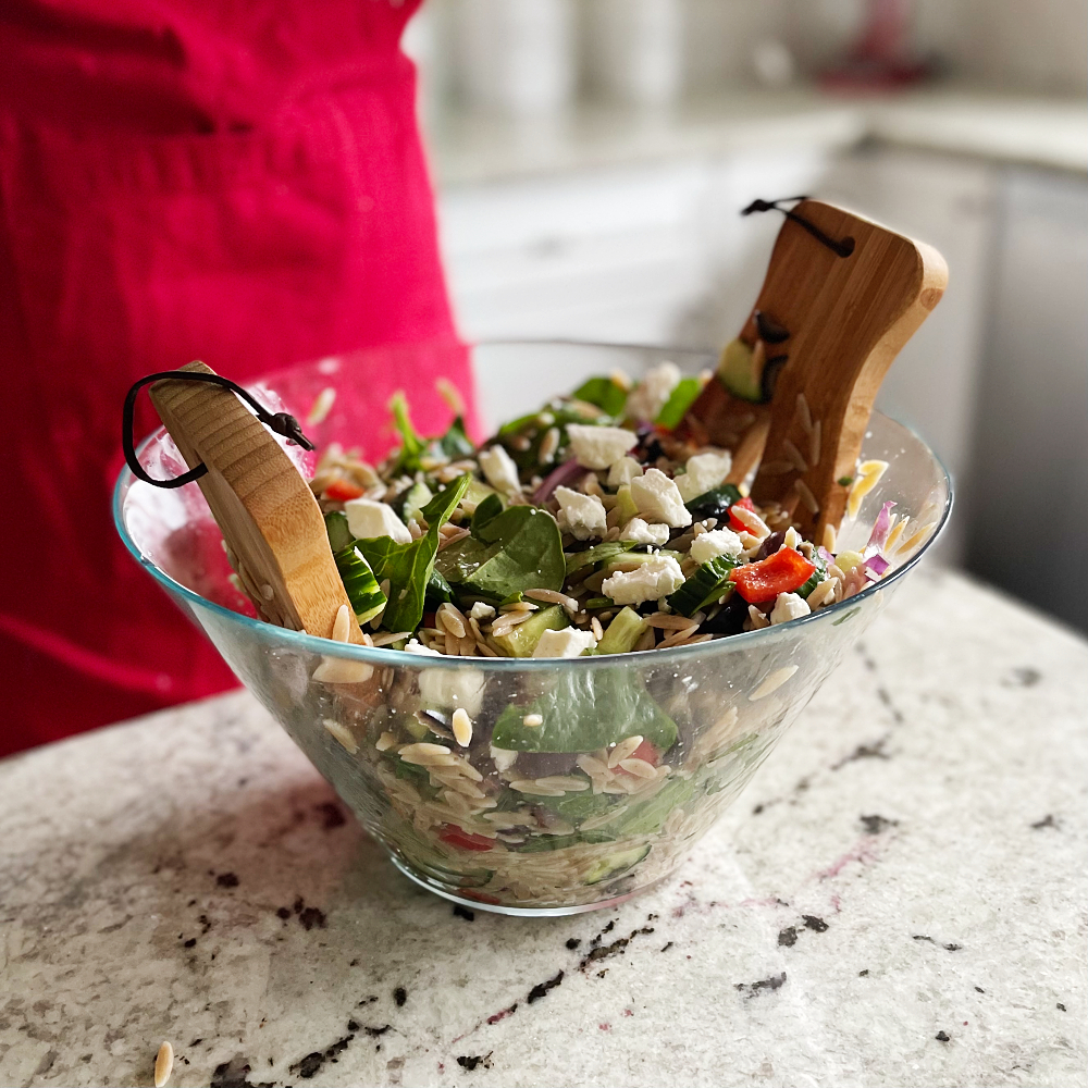 Delicious Greek Orzo Salad with Feta 20 add olives and toss