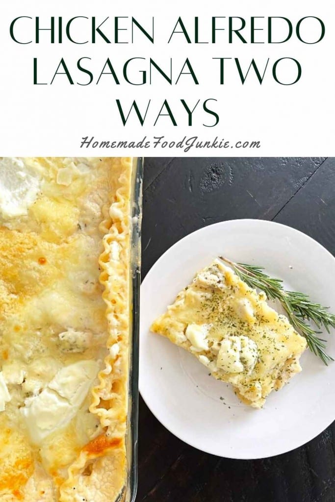 Chicken alfredo lasagna two ways-pin image