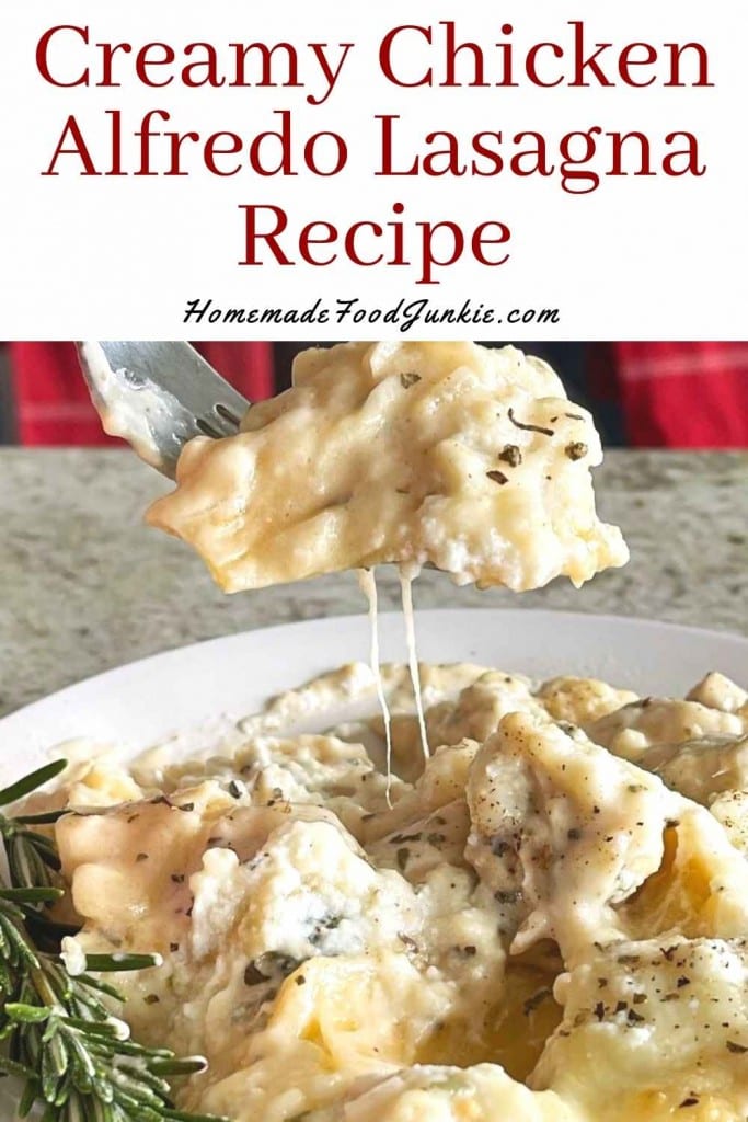 Creamy chicken alfredo lasagna recipe-pin image