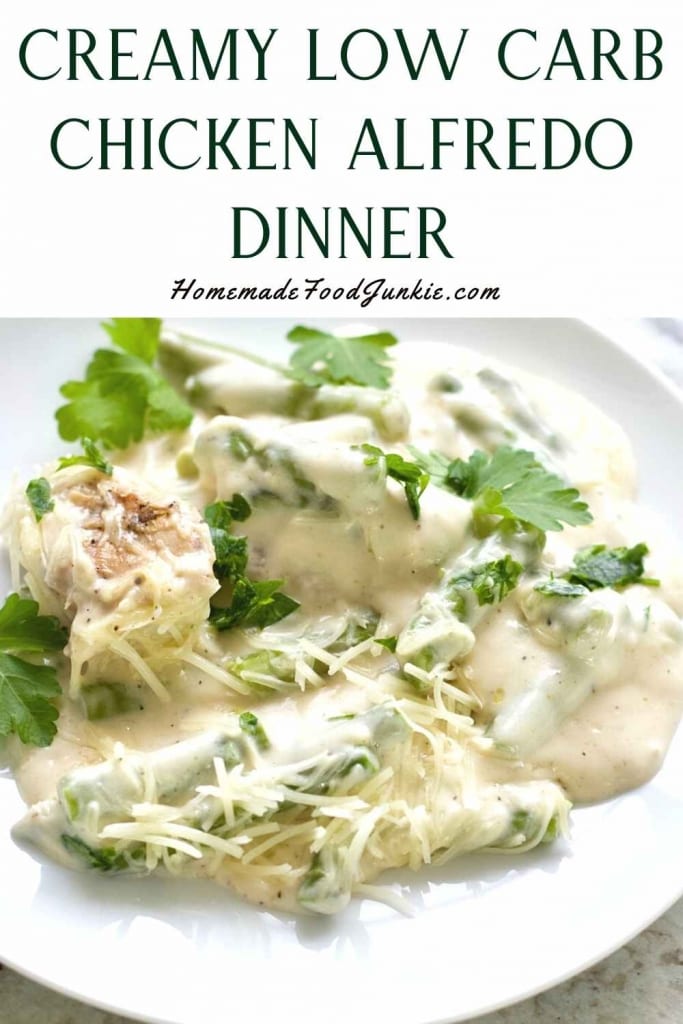 Creamy low carb chicken alfredo dinner-pin image