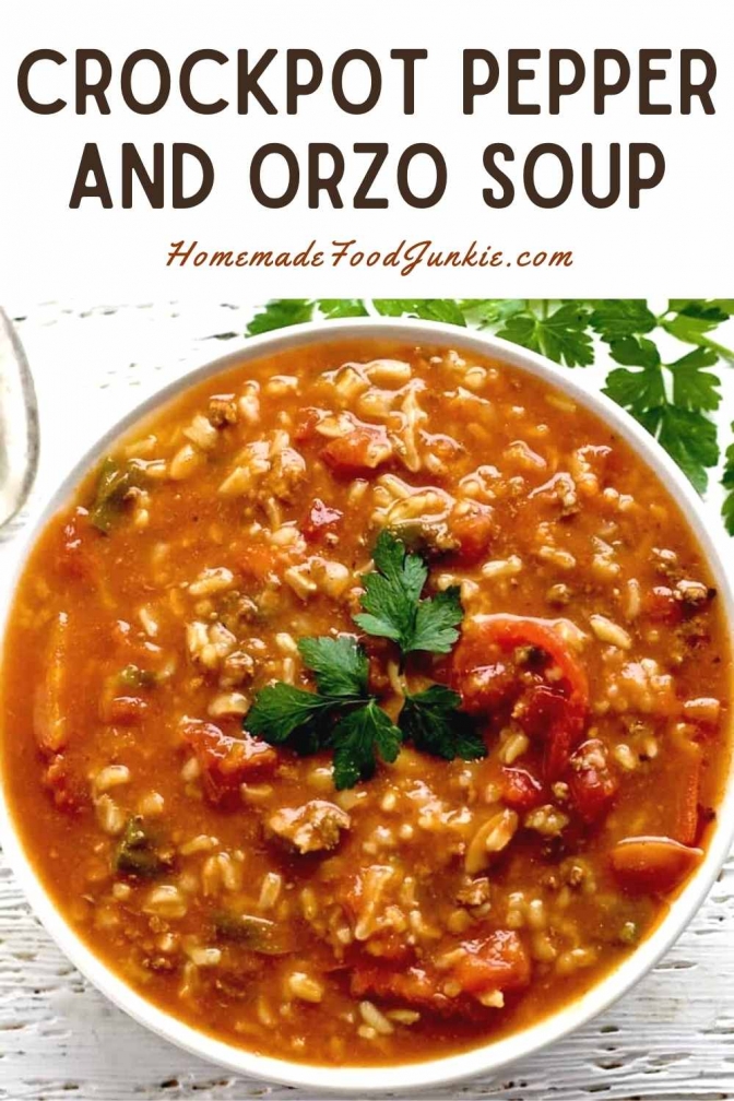 Crockpot pepper and orzo soup-pin image