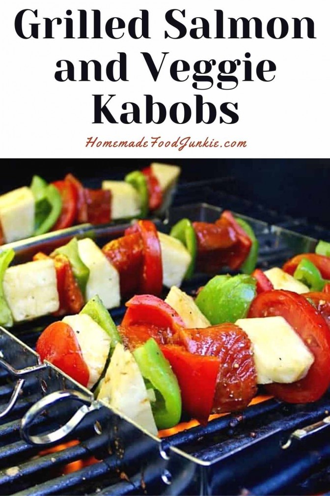 Grilled salmon and veggie kabobs-pin image
