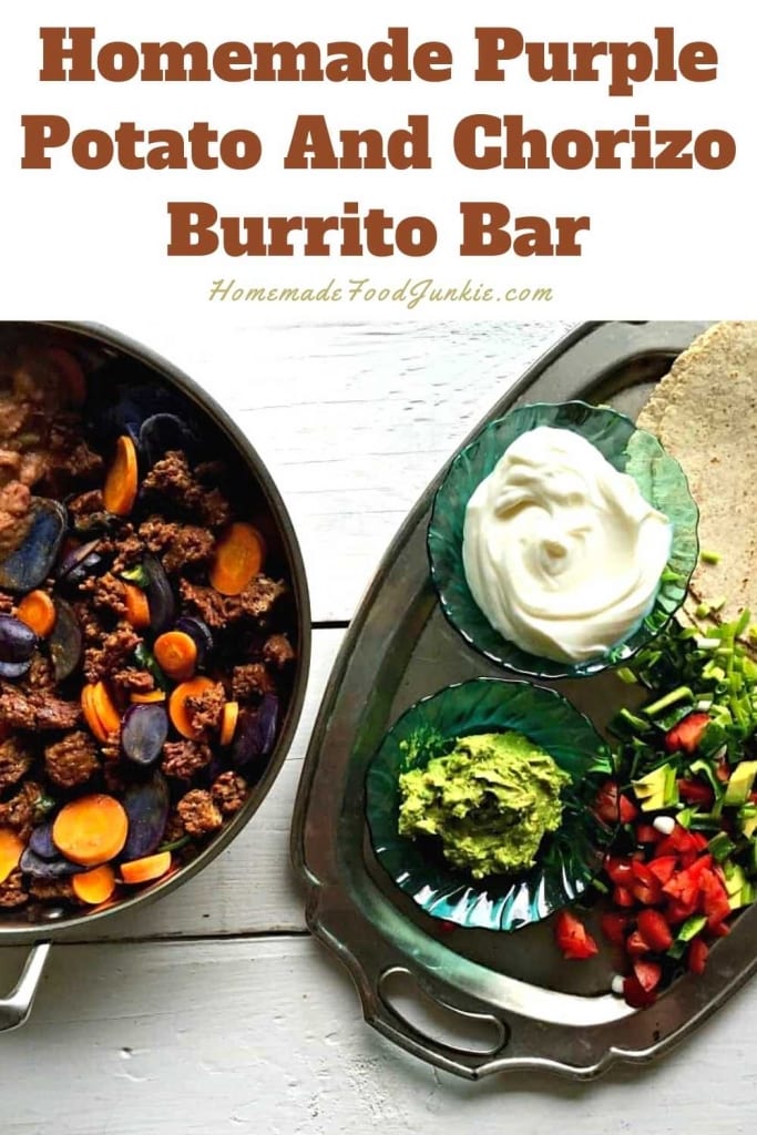 Homemade purple potato and chorizo burrito bar-pin image