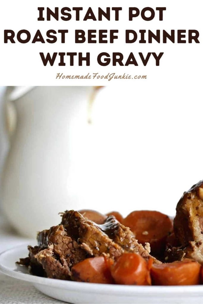 Instant pot roast beef dinner with gravy-pin image