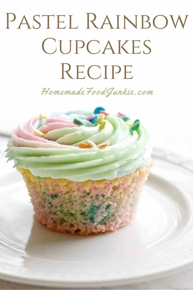 Pastel rainbow cupcakes recipe-pin image